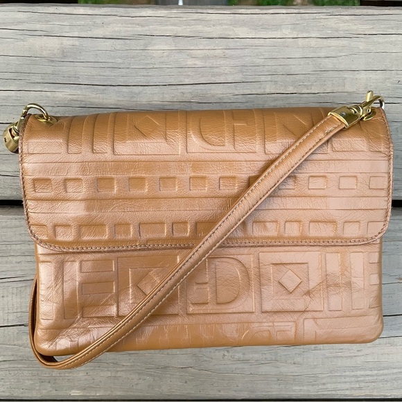 Due Fratelli tan cognac embossed leather crossbody bag purse - Picture 1 of 15